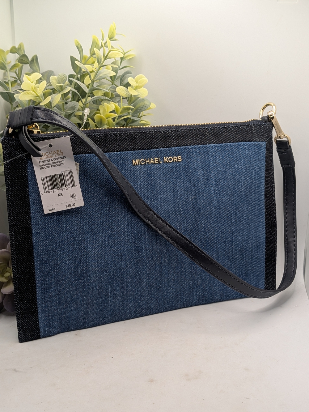 Michael Kors Blue Denim Wristlet Crossbody Bag NWT